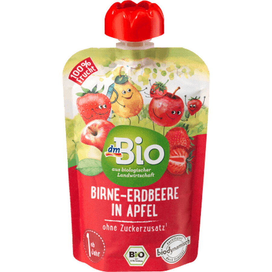 DmBio Perenzakjes met aardbeien en appel, 100 g