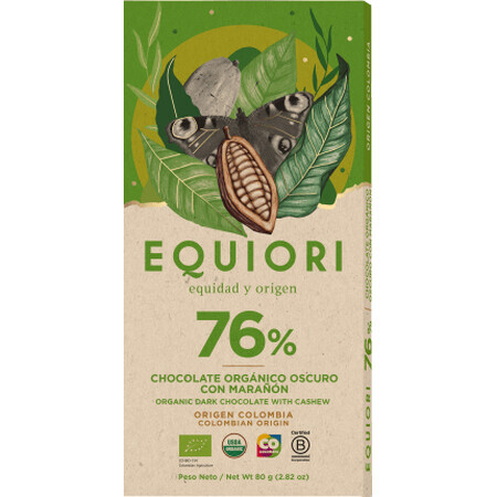 Equiori Dark chocolate 76% cashew,ECO80g, 80 g