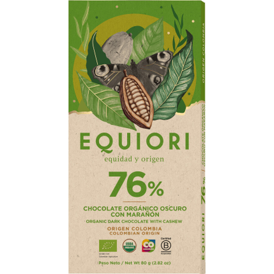 Equiori Dark chocolate 76% cashew,ECO80g, 80 g