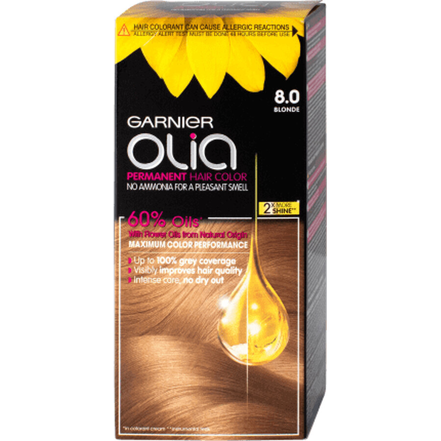 Garnier Olia Tinte permanente sin amoniaco 8.0 rubio, 1 ud.