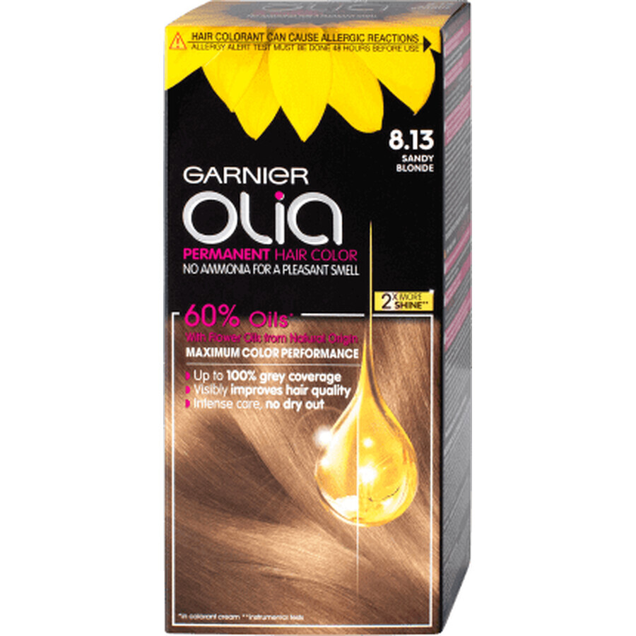 Garnier Olia Tinte permanente sin amoniaco 8.13 rubio grisáceo, 1 ud.