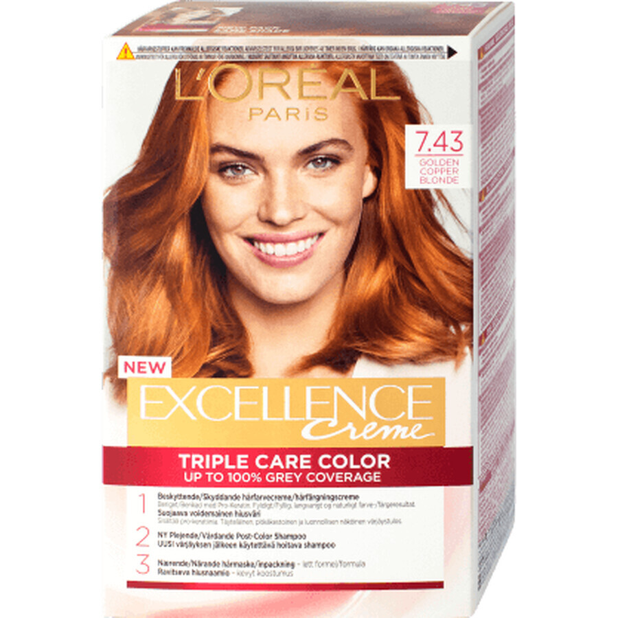 Loreal Paris EXCELLENCE CREME Permanente haarverf met ammoniak 7.43, 1 st