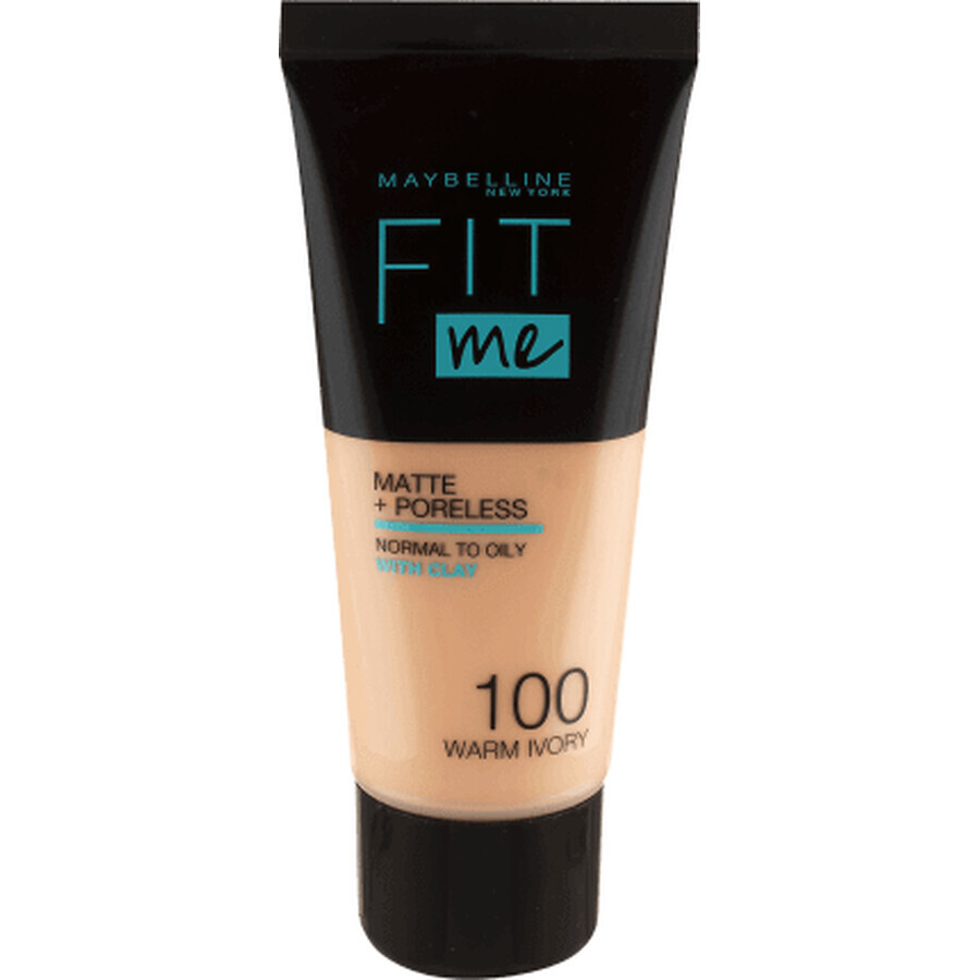 Maybelline New York Fit Me Matte & Poreless Foundation 100 Warm Ivory, 30 ml