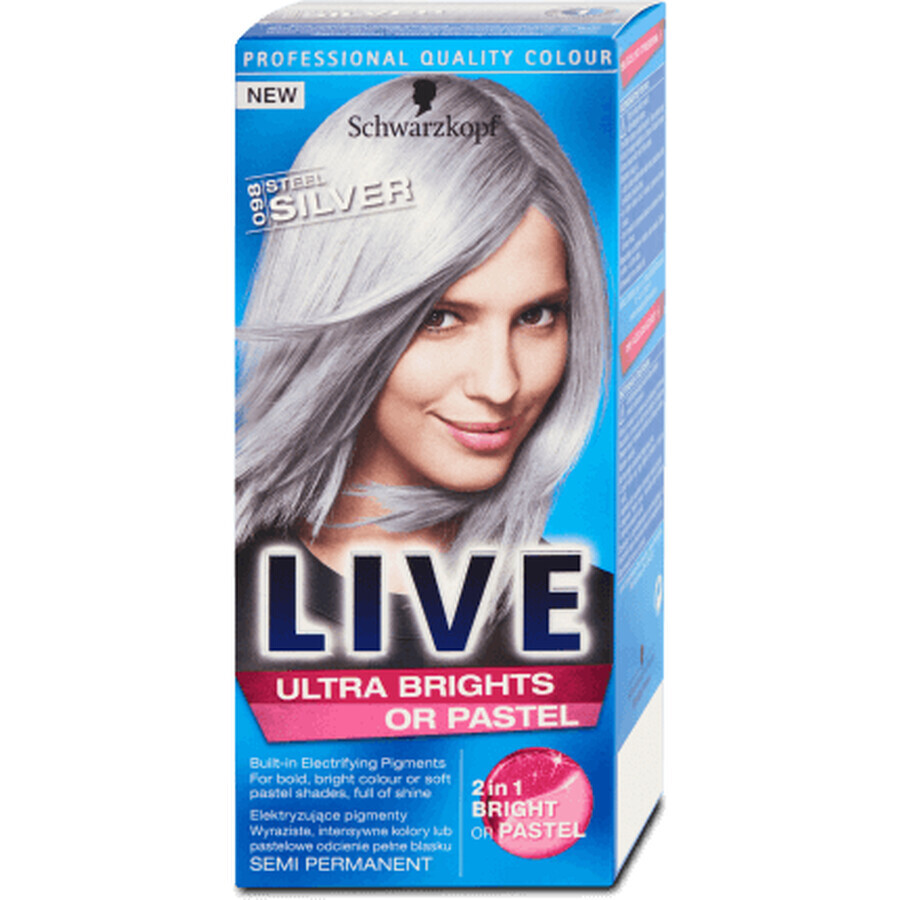 Schwarzkopf Live Tintura Per Capelli Semipermanente Live Ultra Brights 98 Steel Silver, 80 g